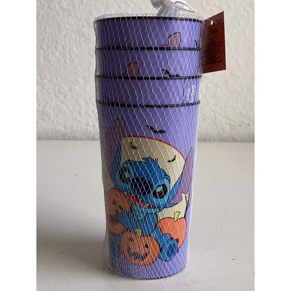 4 Pack Disney Halloween Lilo And Stitch Pumpkin Moon Bats Plastic Cups 22 Oz NEW